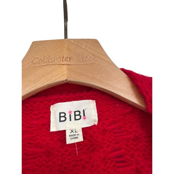 BiBi Red Beaded & Pearl Embellished Cable Knit Cardigan Sweater size XL open - Picture 3 of 7